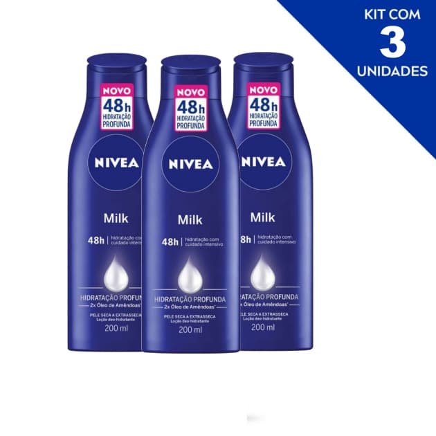 KIT NIVEA Loção Hidratante Milk Hidratação Profunda 200ml - 3 Unidades