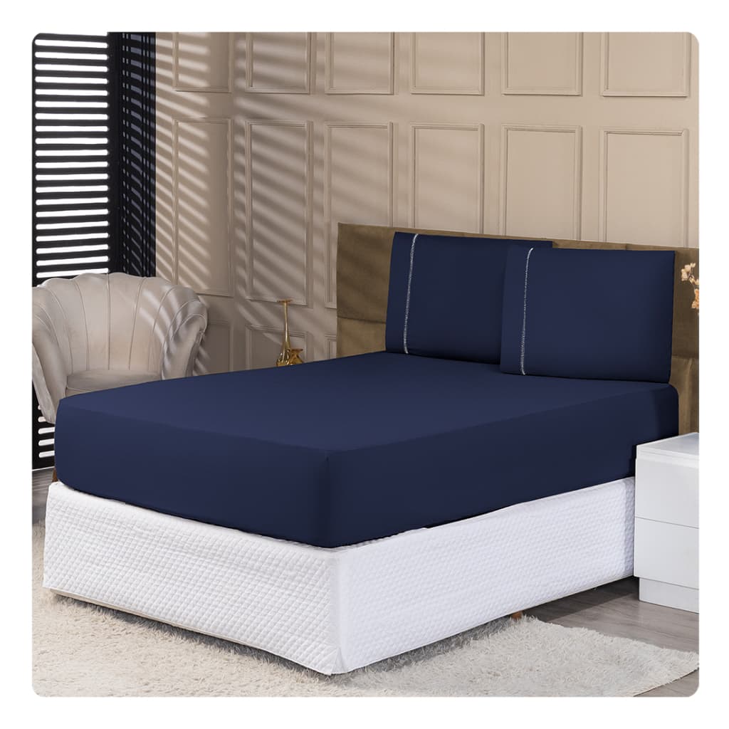 Lençol Queen 3 Peças 400 Fios Com Fronha Ponto Palito