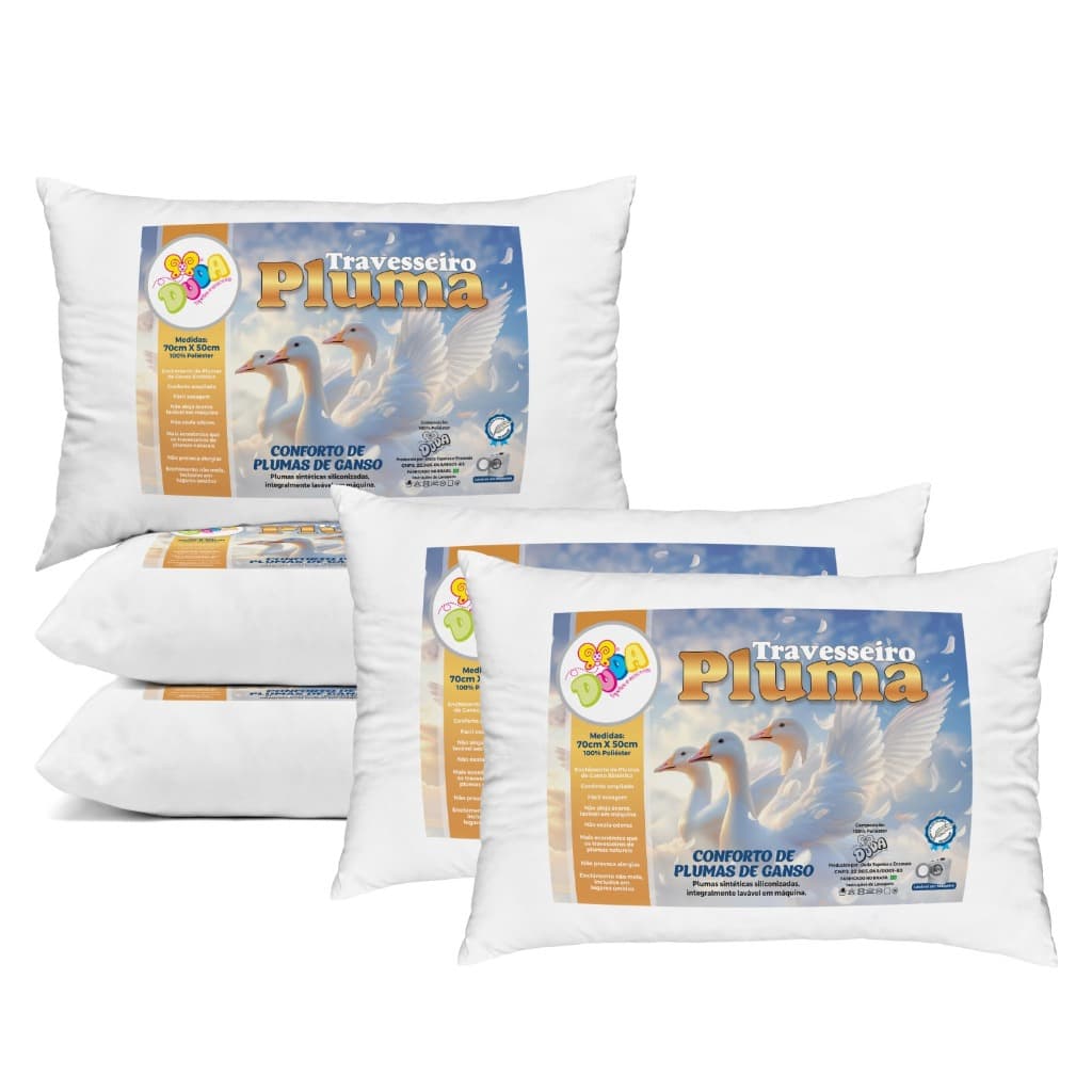 Kit 4 Travesseiro Pluma de Ganso Confortavel e Macio Antiacaro 70x50cm
